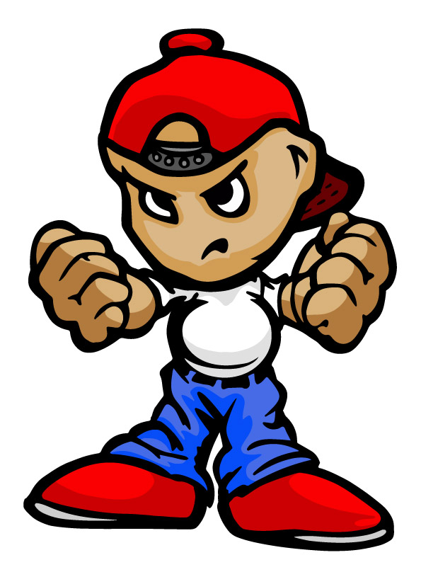 Drawing of boy bully with balled fists and angry face